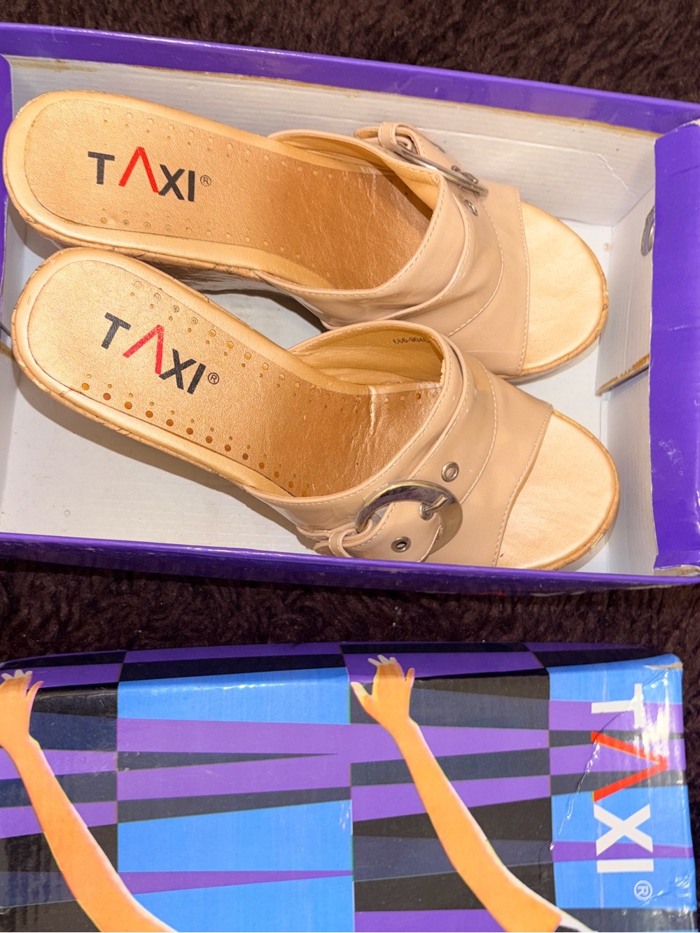 TAXI Women's Nude Slide Mules with Decorative Buckle